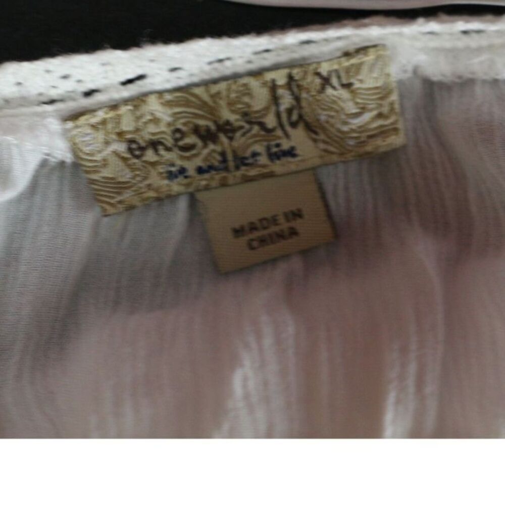 One World Womens Boho Embroidered Poncho Blouse Sheer Size XL White - Picture 7 of 7
